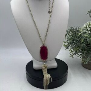 Kendra Scott Rayne Magenta Maroon Jade Tassel Gold‎ Plated Long Necklace